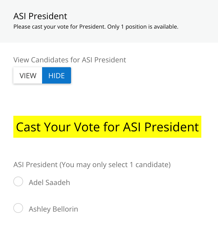 Radio button of candidate names.